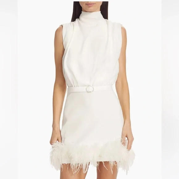 Amanda Uprichard Sullivan Feather-Trimmed Belted Minidress - Picture 3 of 14